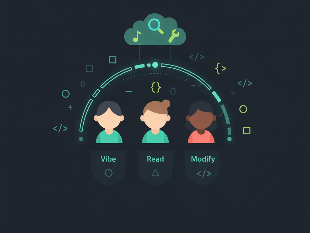 vibe coding — The Right Way: Vibe + Read + Modify (illustration)